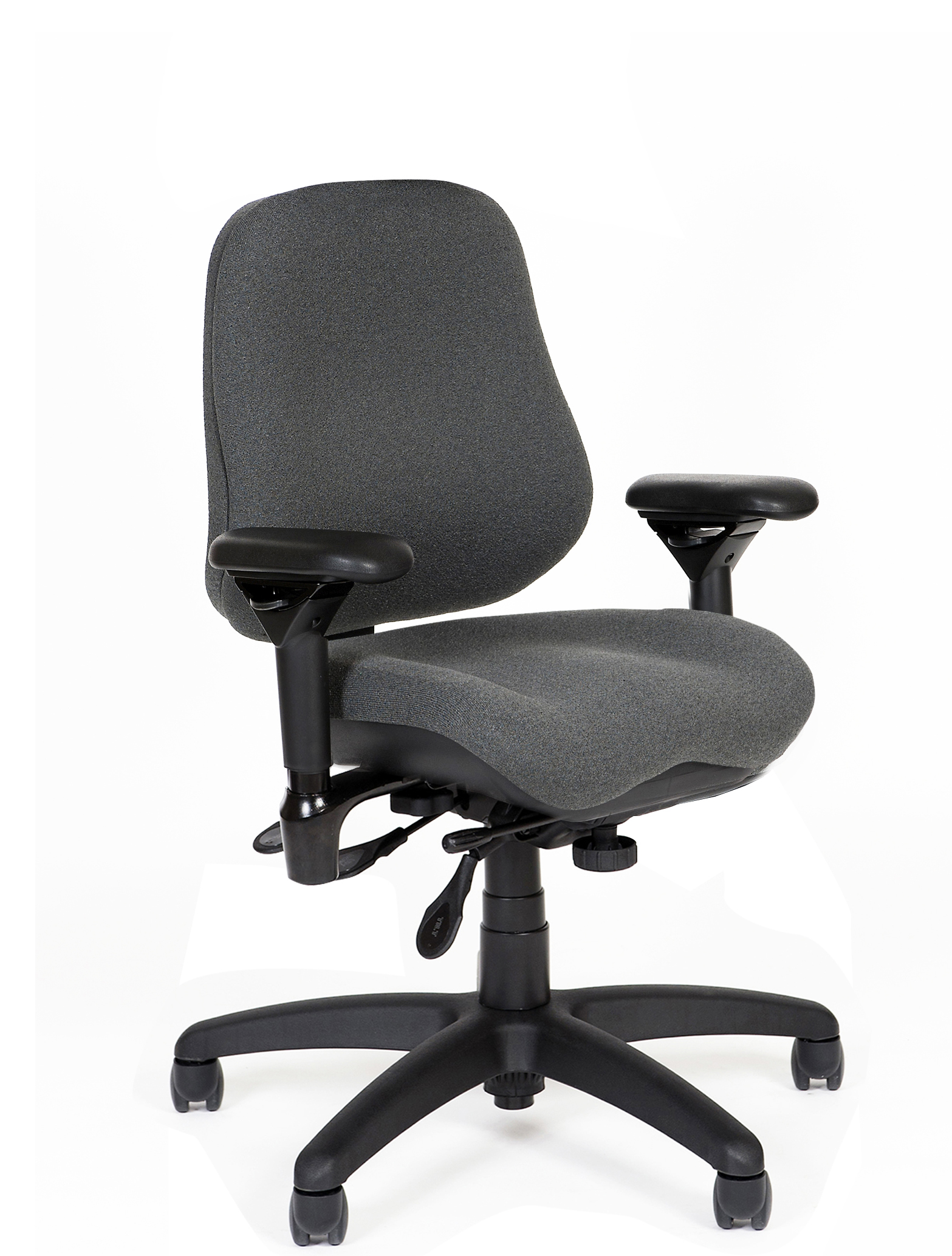 J2407 Mid Back Task Chair Gray Fabric Black Base Right Angle