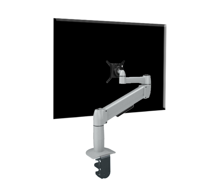 single monitor arm in silver back view