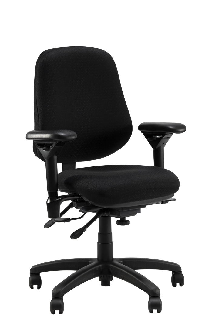 22 Length x 21.50 Width Backrest 26 Width Seat BodyBilt J2504x Black Fabric XL High Back Thoracic Support Task Ergonomic Chair with Arms Grade 1 