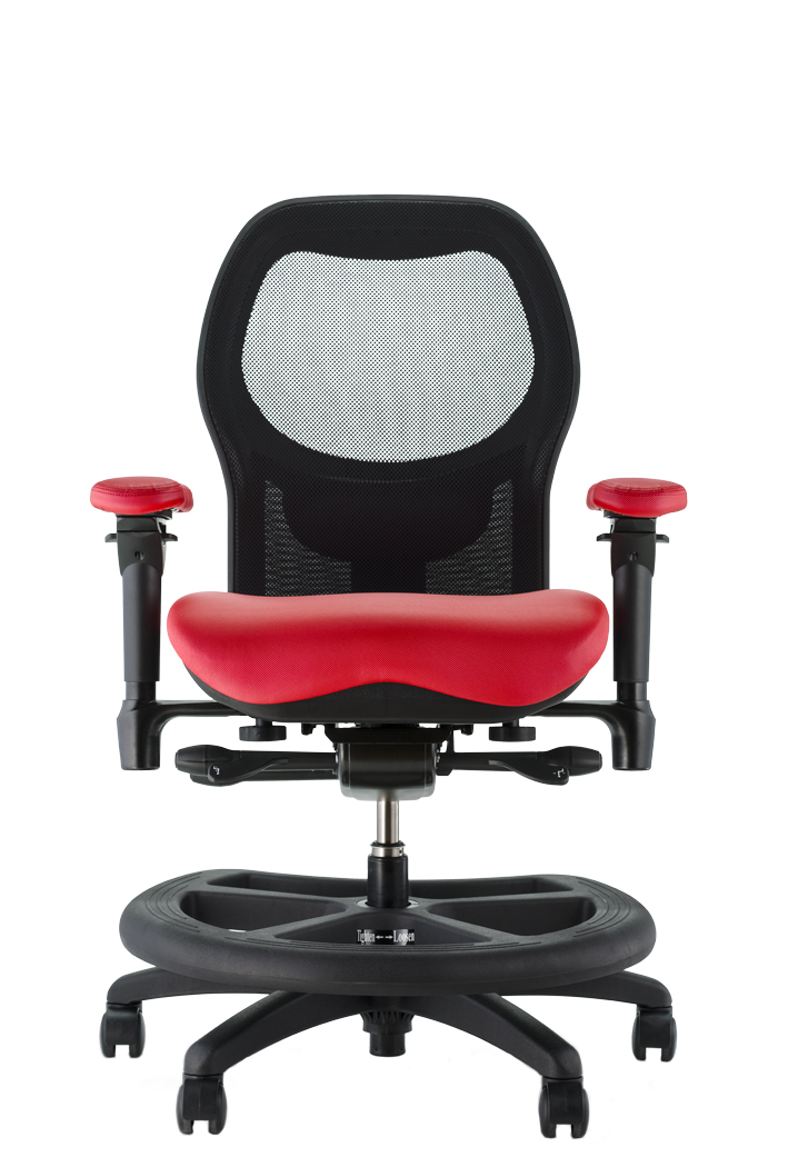 Sola Workstool R2608 WS Black Mesh Back Red Vinyl Halo Footring Black Base Front View