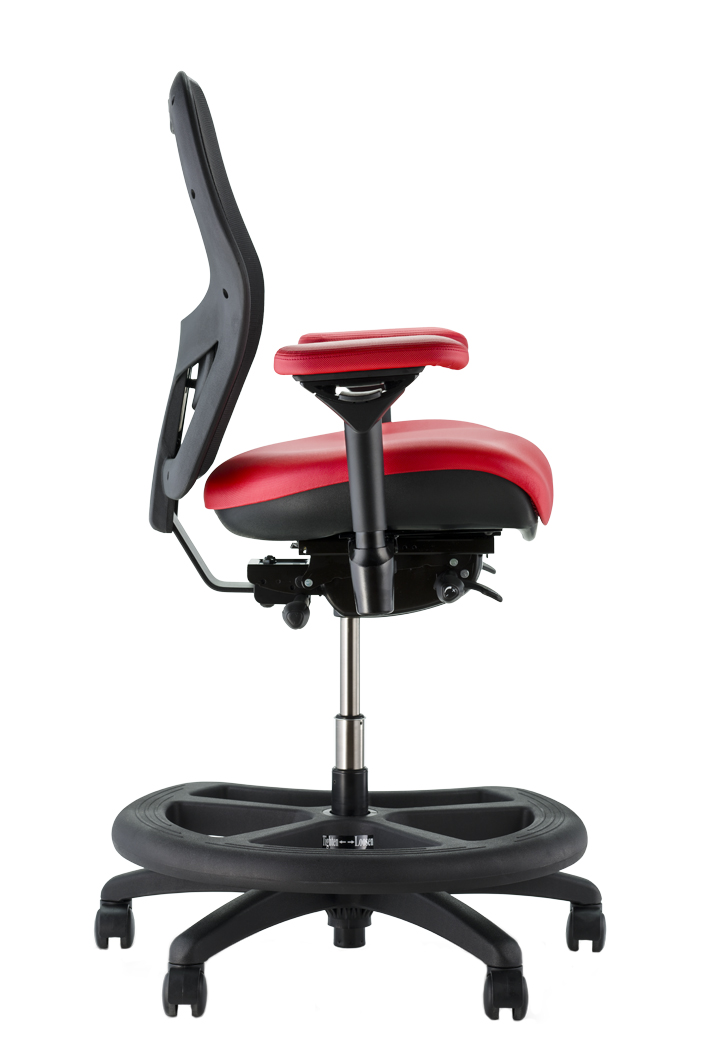 Sola Workstool R2608 WS Black Mesh Back Red Vinyl Halo Footring Black Base Right Side View