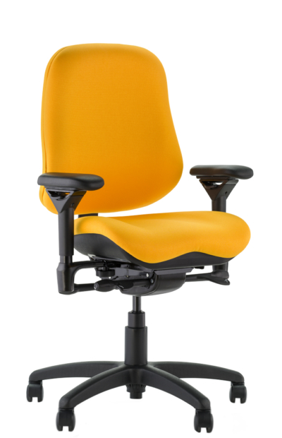 R2507 task chair Millennium Nectar yellow orange fabric black base facing right