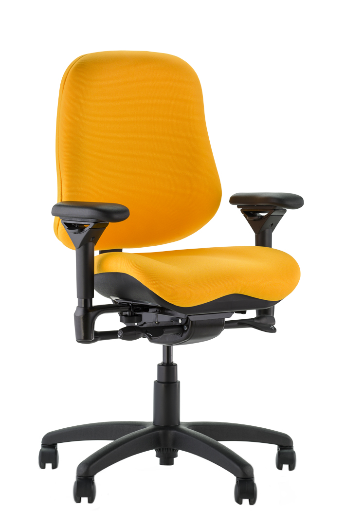 R2507 task chair Millennium Nectar yellow orange fabric black base facing right
