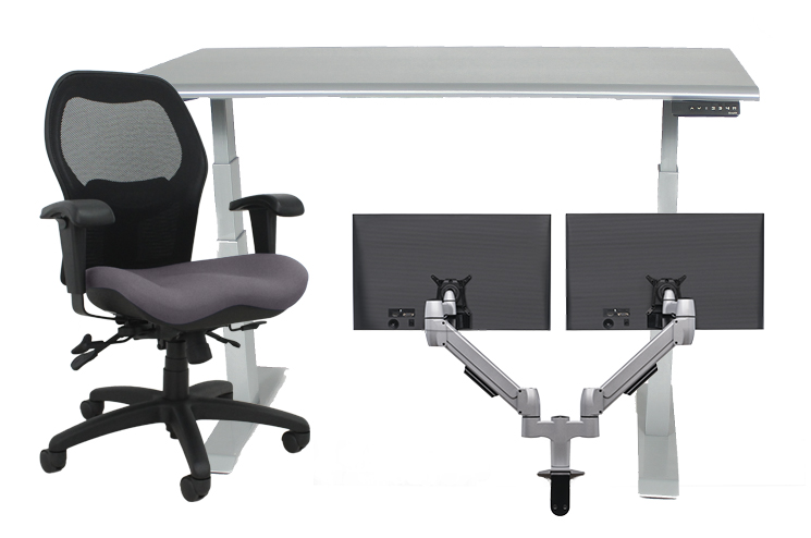 Ergonomic Workstation package A with Sola LT Height adjustable table and dual monitor arm
