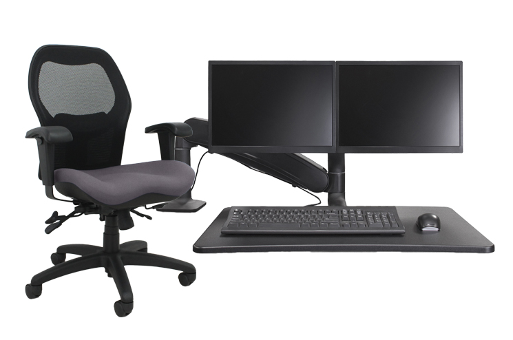 Work from home package with Gray Sola LT Dual Monitor Maestro