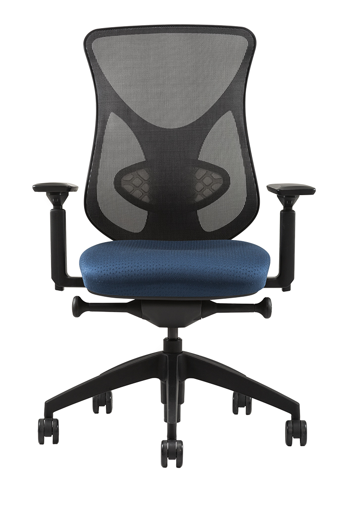 Midcelli A2806 black mesh back black base and blue seat, front view
