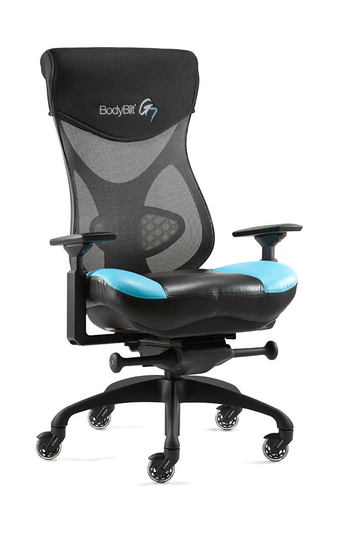 G7 Blue Black Seat with mesh back And Logo RAngle