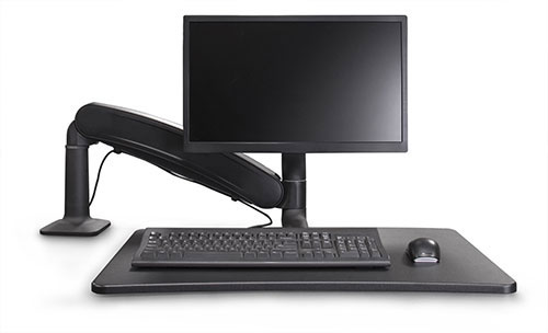 Maestro desktop workstation with keyboard platform and mount for single monitor